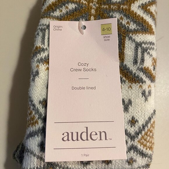 Auden Cozy Crew Socks – Double Lined, Snowflake Pattern, Size 4-10 NWT - Picture 1 of 4